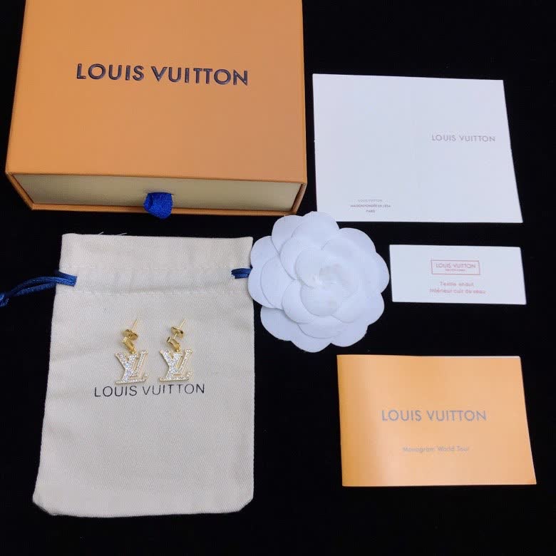 Louis Vuitton Gold Tone Crystal Earrings